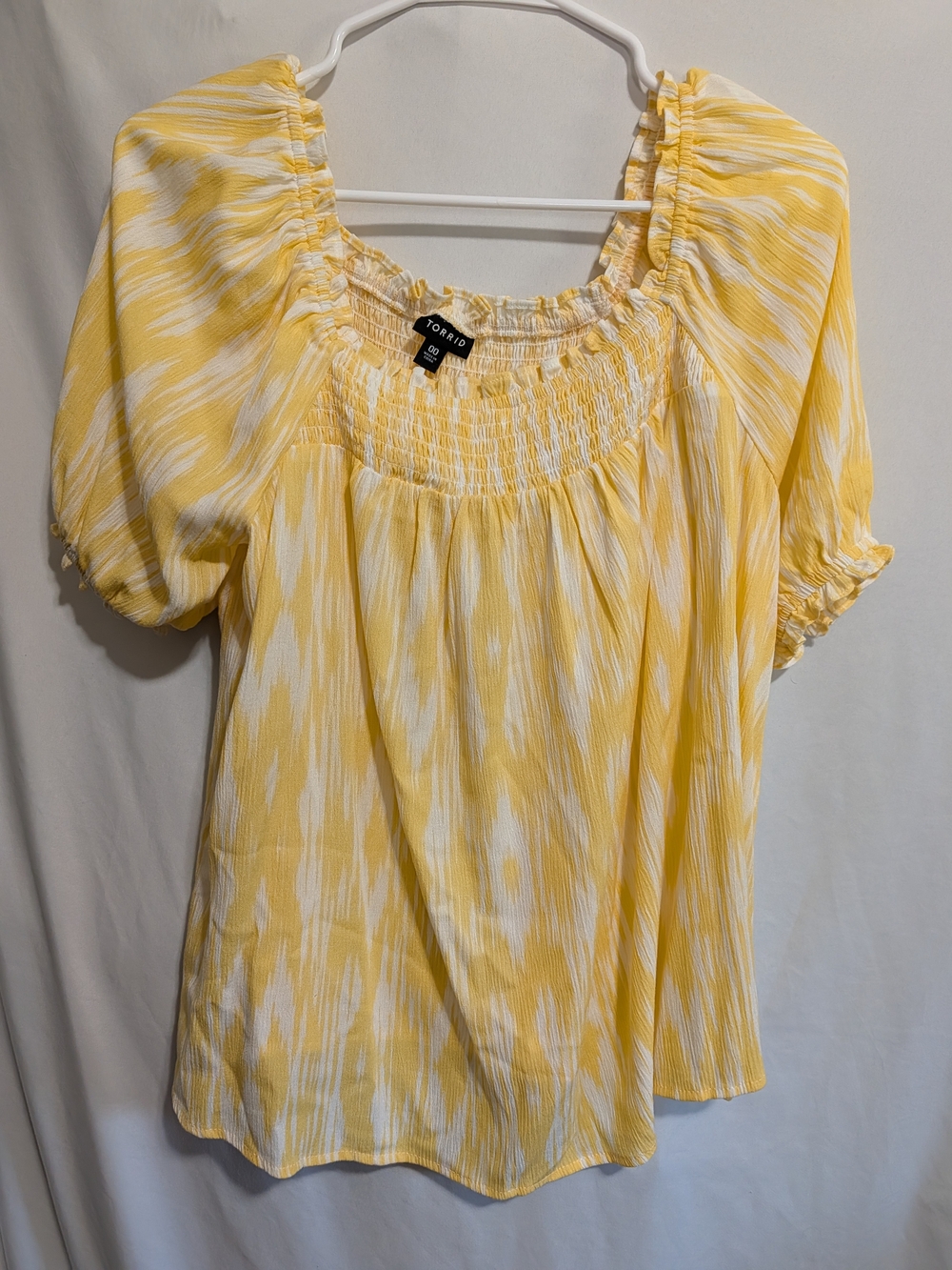 torrid Yellow & White Ikat Smocked Square-Neck Top